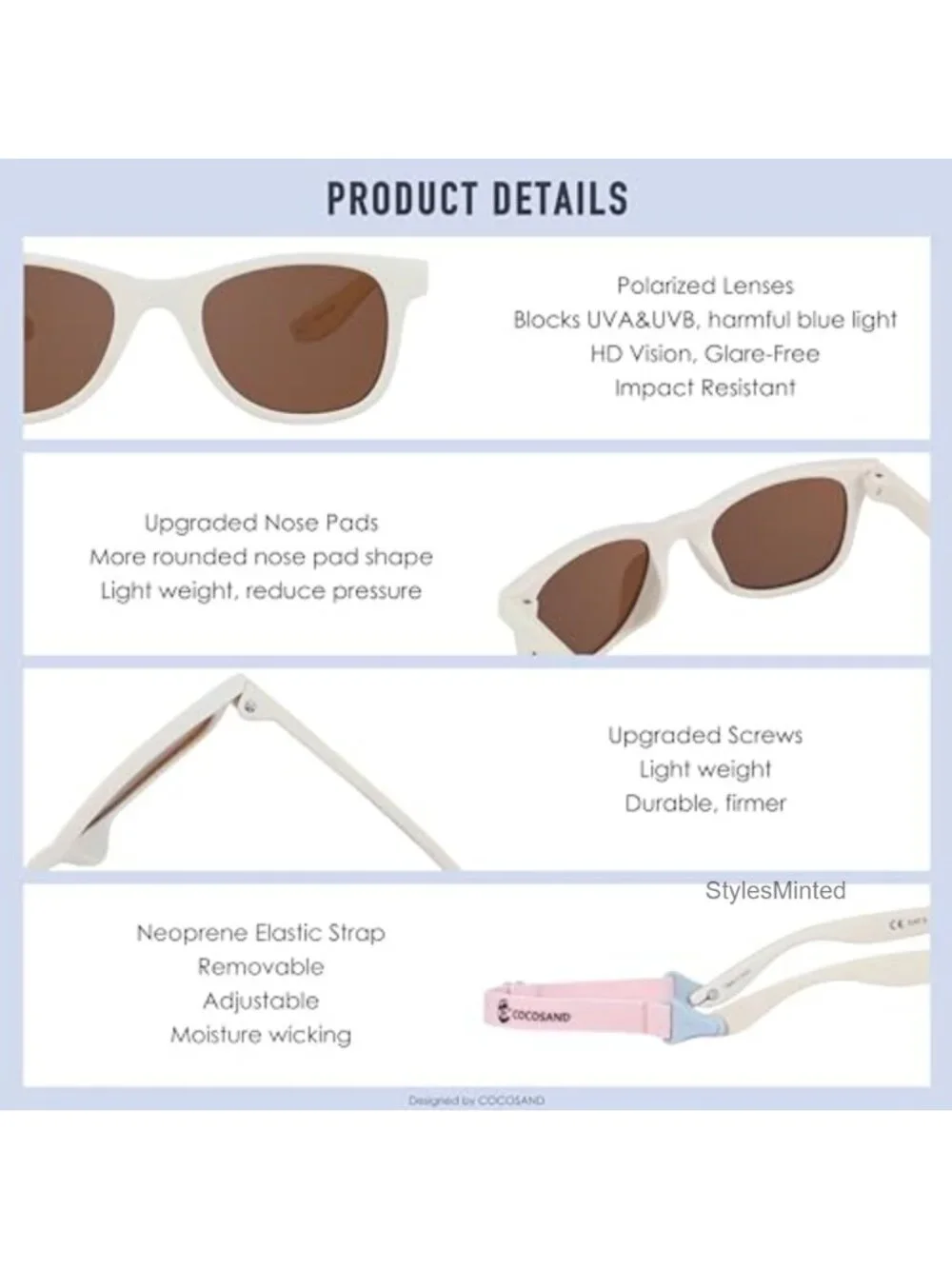 Kids Polarized Sunglasses with Adjustable Strap Ages 2-6 Flexible TPE Frame